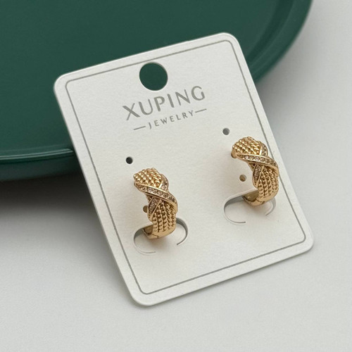 گوشواره حلقهای کوچک طلایی ژوپینگ با طرح بافت ضربدری و نوار نگیندار