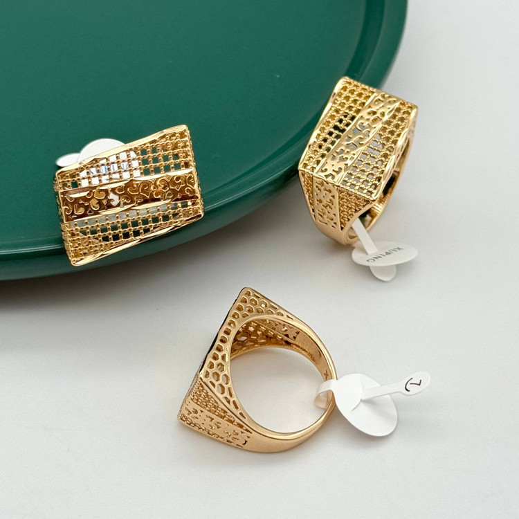 انگشتر ژوپینگ طلایی مستطیلی مشبک، بدلیجات طرح طلا