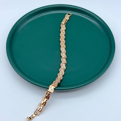 دستبند بدلیجات طلایی زنانه ژوپینگ طرح زنجیر نگین دار