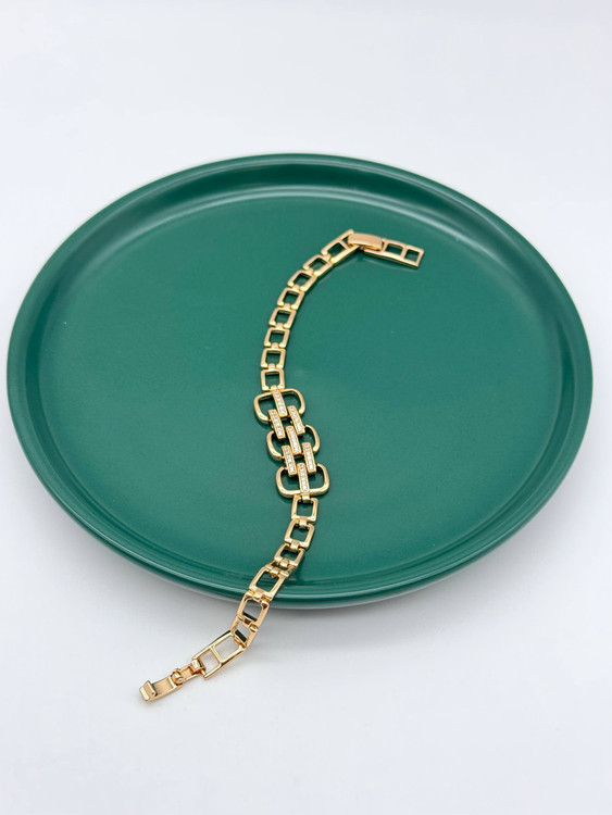 دستبند زنانه ژوپینگ طلایی رنگ زنجیری با نگینهای زیرکونیا، آبکاری طلا ۱۸ عیار، ضدحساسیت