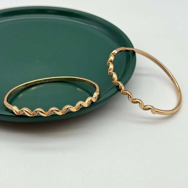 تکپوش (النگوی بازشو) ژوپینگ طلایی طرح موجدار نگیندار