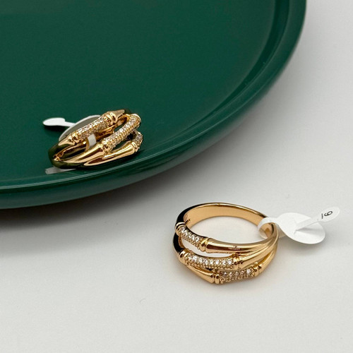 انگشتر ژوپینگ طلایی سه ردیفه طرح بامبو نگینکاری شده