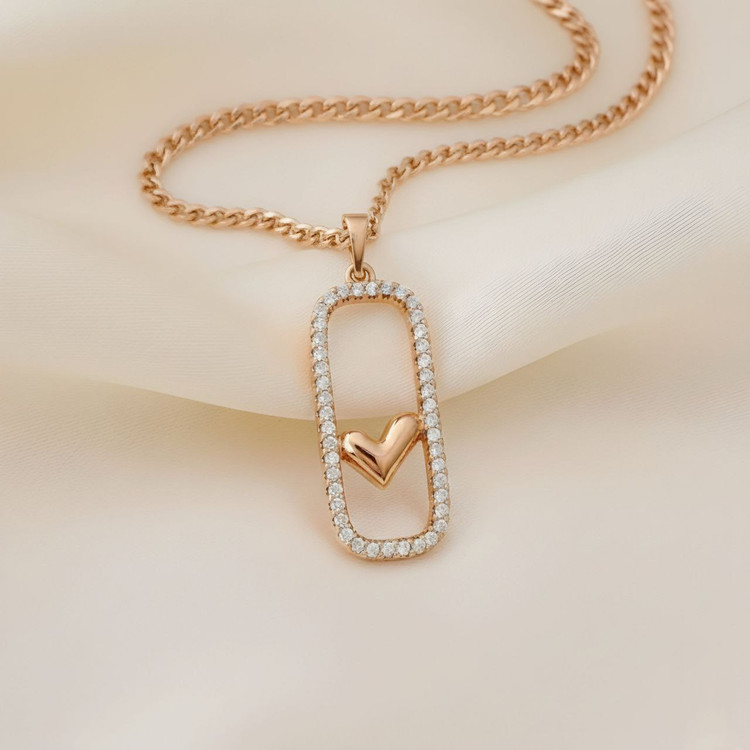 پلاک بدلیجات ژوپینگ مدل مستطیلی نگیندار با نماد قلب طلایی