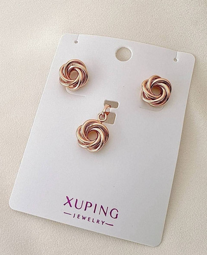 نیم ست رزگلد ژوپینگ طرح گره دایرهای شامل گوشواره و آویز