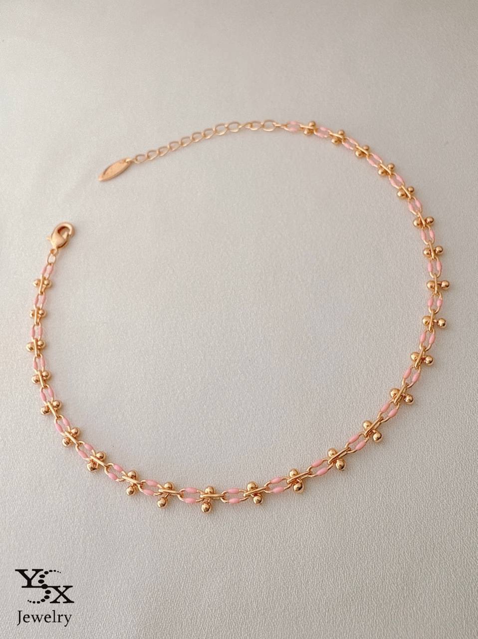 پابند طلایی YSX با دانههای میناکاری صورتی دخترانه