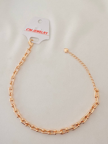 پابند طلایی برند CM Jewelry طرح زنجیر مدرن با قفل طوطیایی و زنجیر تنظیم سایز