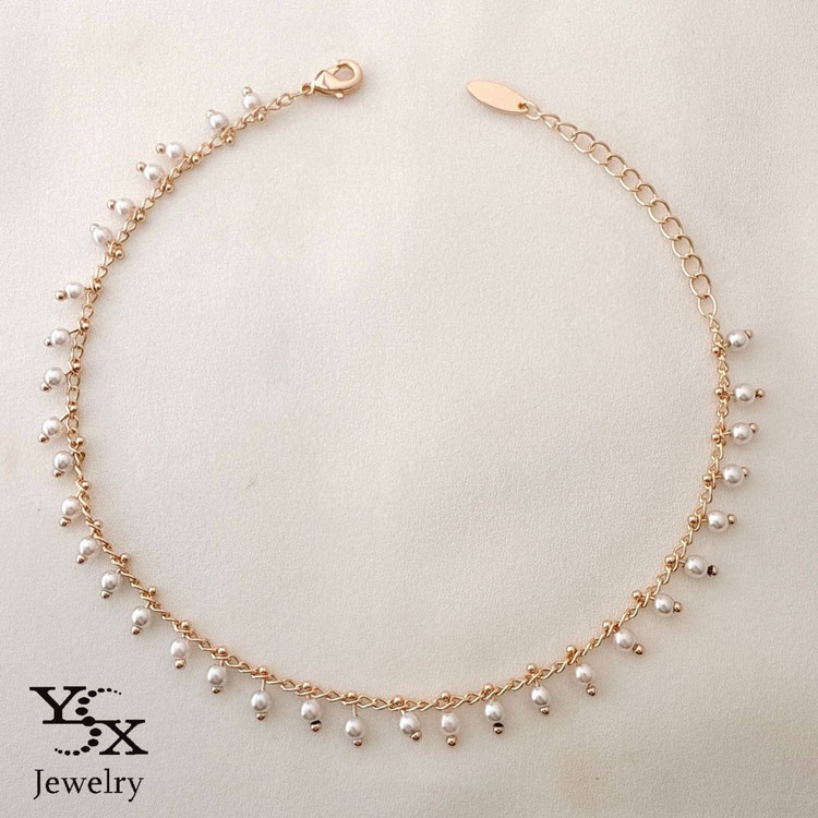 پابند طلایی برند YSX با آویزهای مروارید سفید