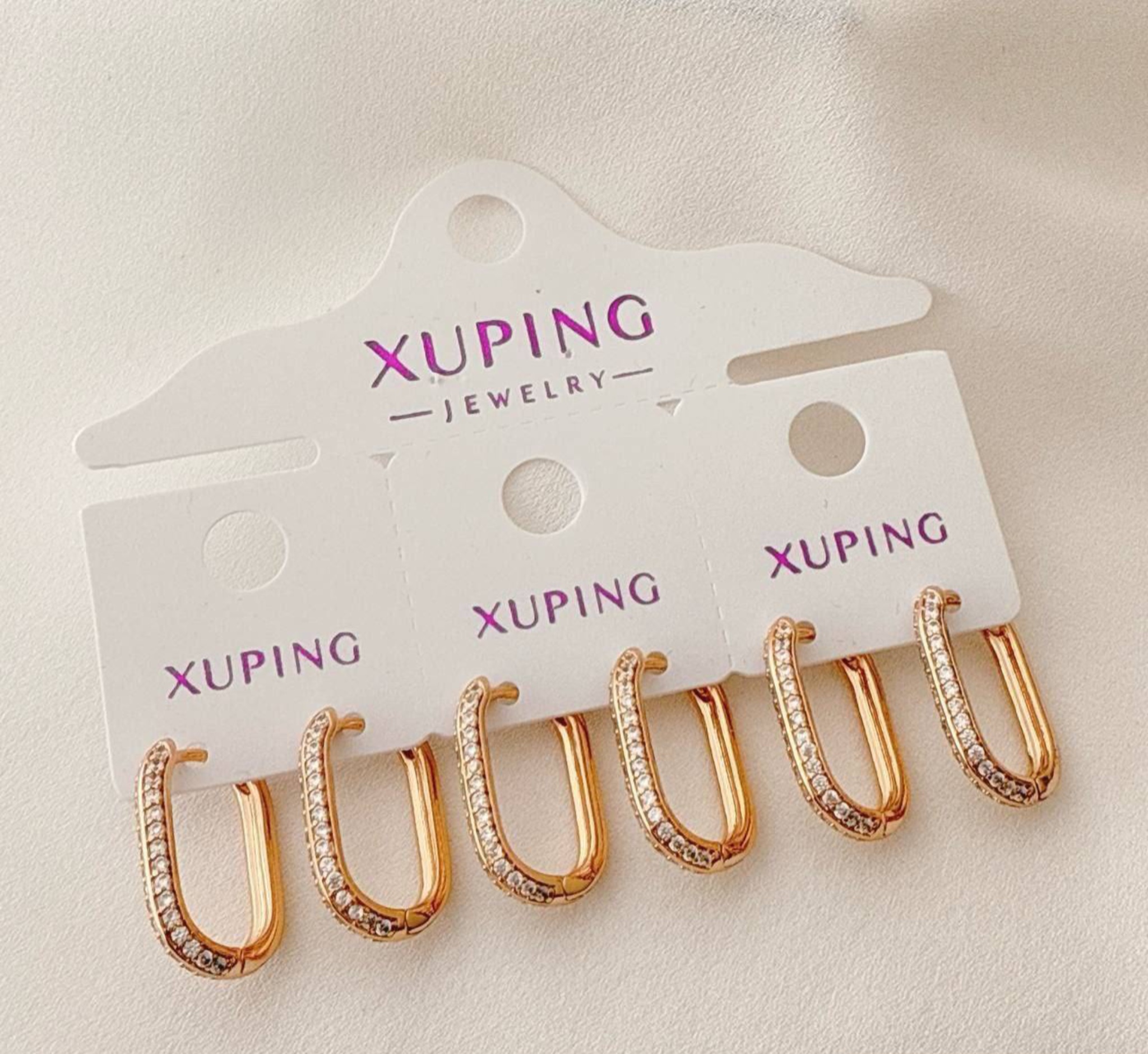 گوشواره ژوپینگ طلایی مدل مستطیلی نگینکاری شده