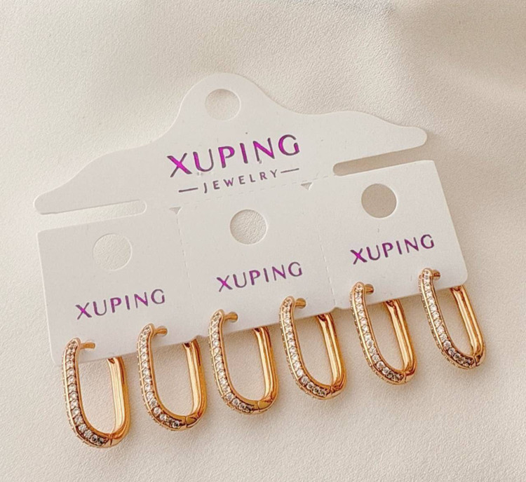 گوشواره ژوپینگ طلایی مدل مستطیلی نگینکاری شده