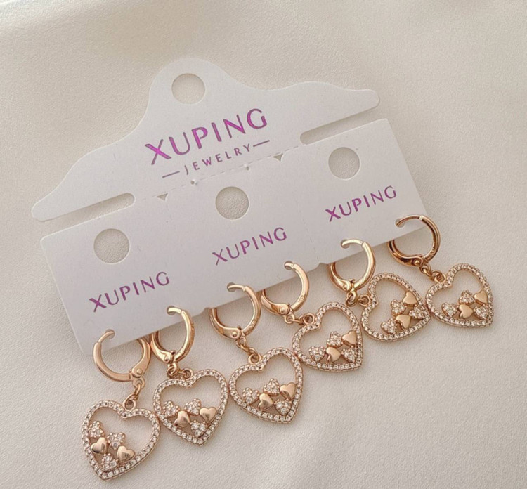 گوشواره قلبی ژوپینگ طلایی نگیندار آویز