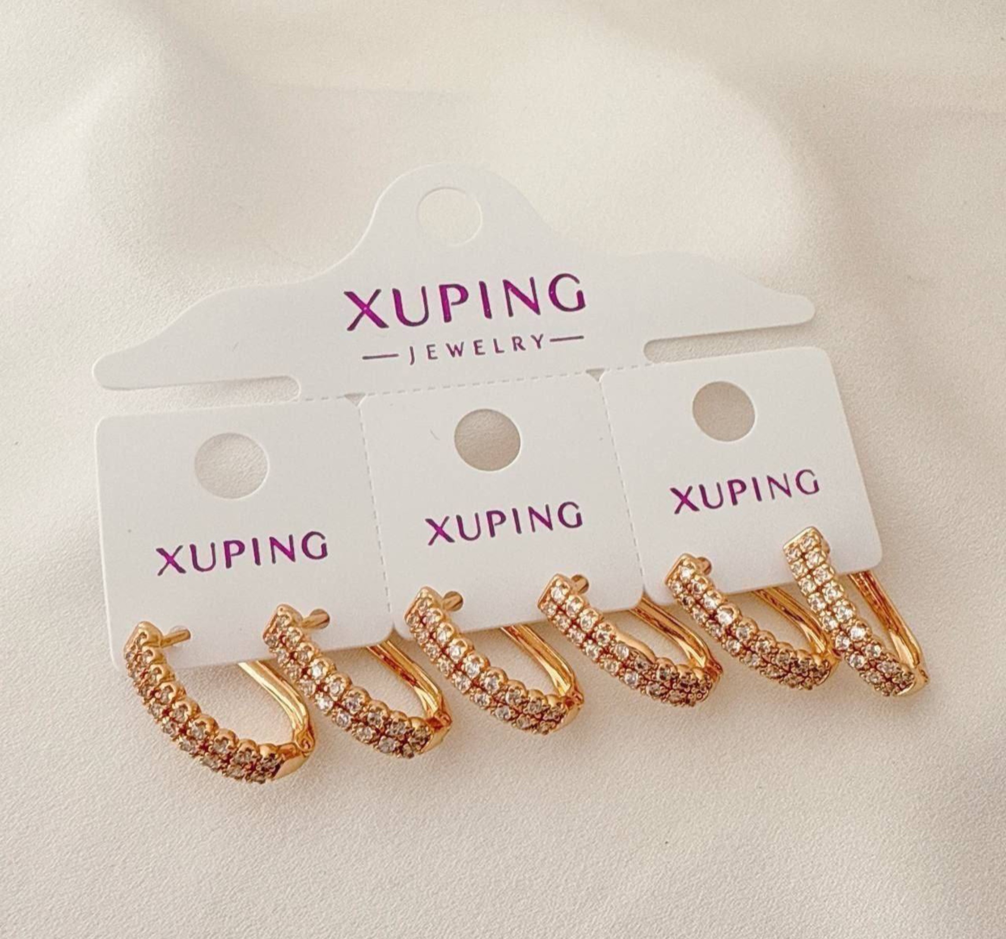 گوشواره ژوپینگ طلایی مدل اشکی نگیندار دو ردیفه