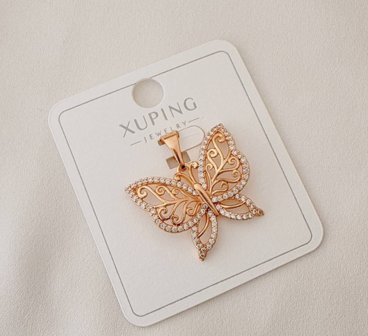 پلاک دخترانه ژوپینگ طرح پروانه با نگینهای اتمی درخشان