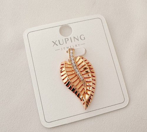 پلاک طلایی طرح برگ برند ژوپینگ با نگینهای کریستالی