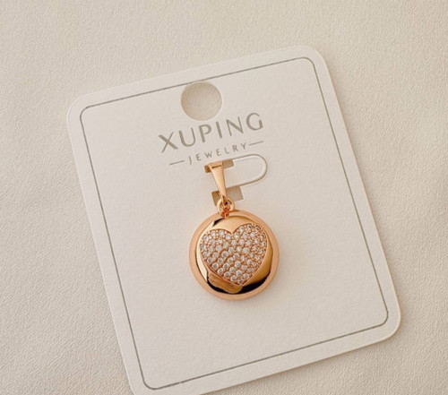 پلاک گردنی ژوپینگ طرح قلب نگینی طلایی