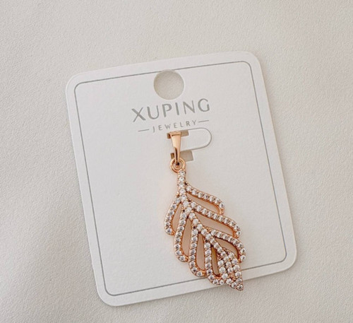 پلاک بدلیجات ژوپینگ طرح برگ رزگلد با نگینهای اتمی ظریف