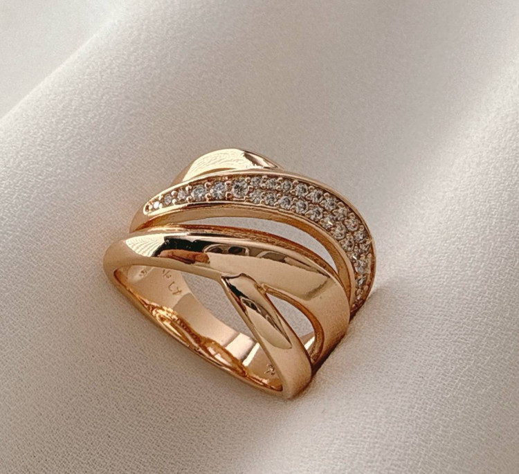 انگشتر ژوپینگ طرح طلا مدل متقاطع نگیندار