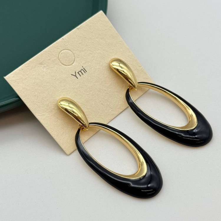 گوشواره آویز بیضی برند Ymi با ترکیب رنگ طلایی، مشکی و زرشکی