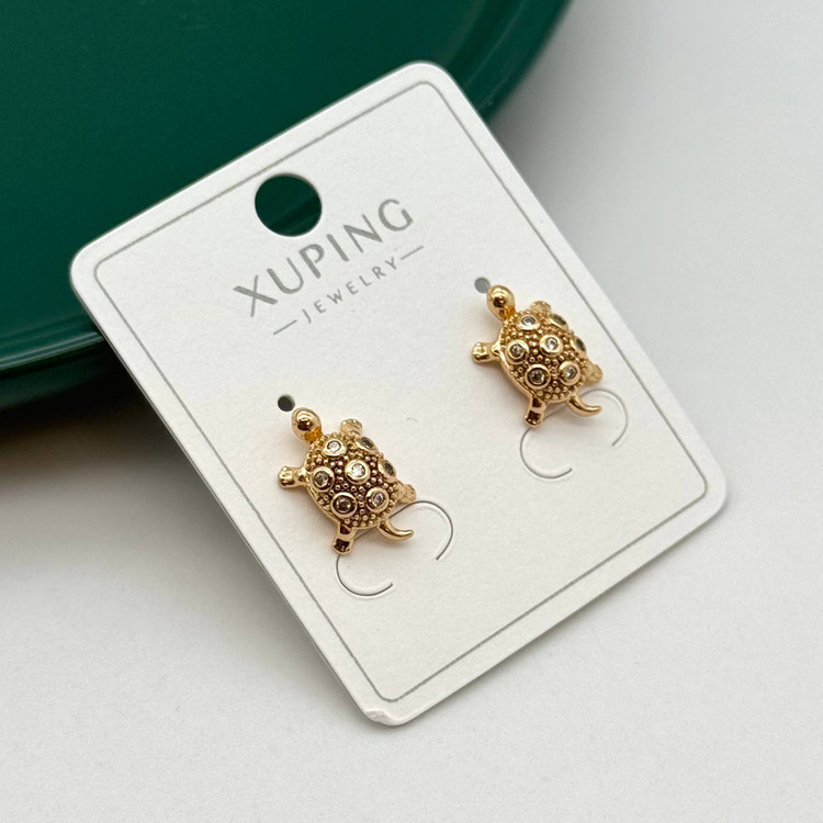 گوشواره طلایی میخی برند ژوپینگ طرح لاکپشت با نگینهای درخشان