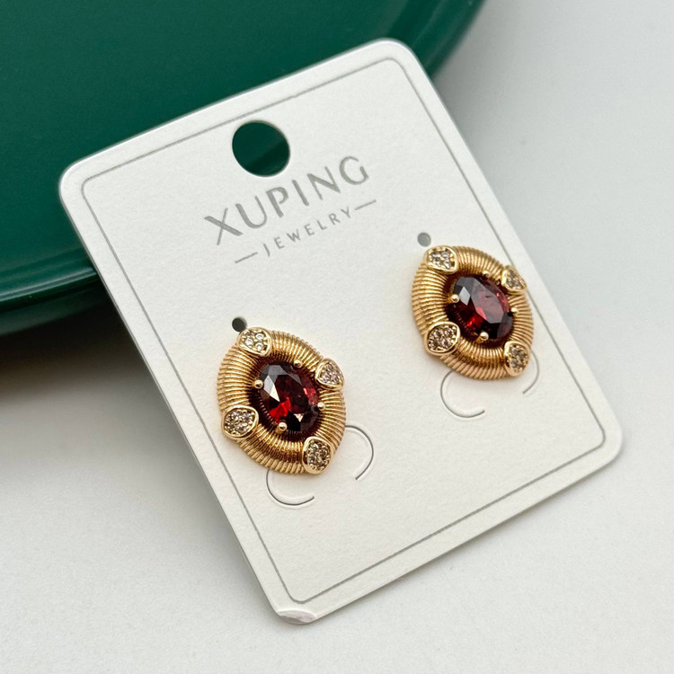 گوشواره زنانه ژوپینگ ضدحساسیت با نگین قرمز یاقوتی طرح جواهر