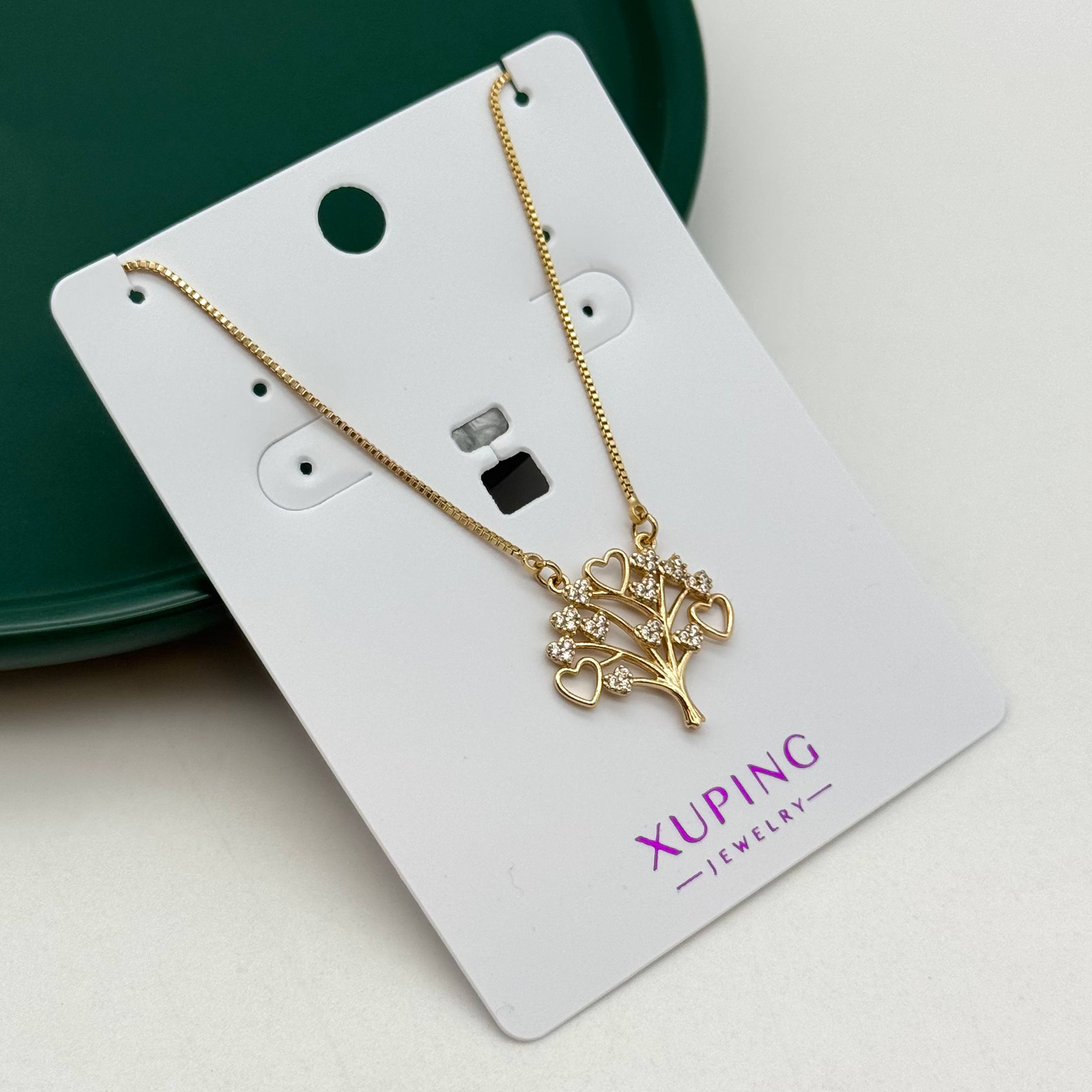 گردنبند طلایی ژوپینگ طرح درخت زندگی با نگینهای درخشان و آویز قلب
