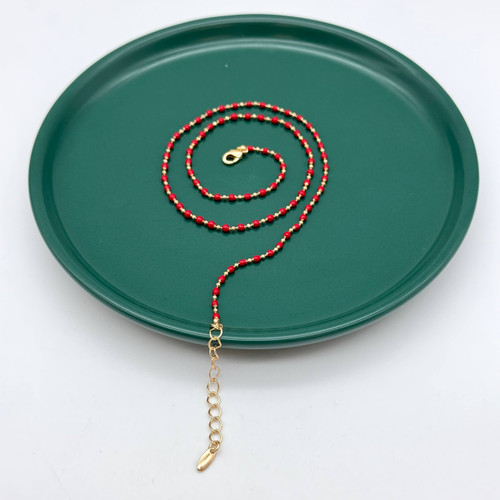 گردنبند ظریف ژوپینگ با مهرههای قرمز و طلایی