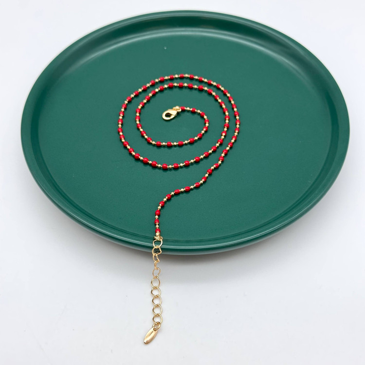 گردنبند ظریف ژوپینگ با مهرههای قرمز و طلایی