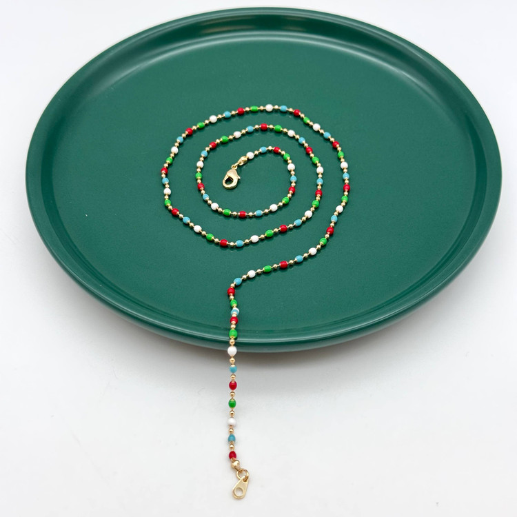 گردنبند رنگارنگ ژوپینگ با زنجیر طلایی ساچمهای