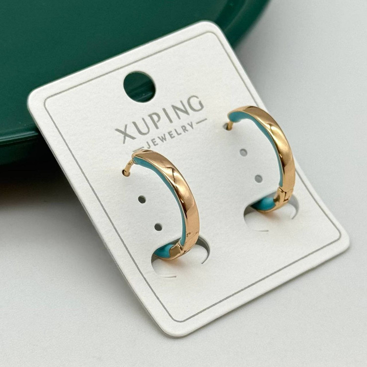 گوشواره حلقهای ژوپینگ طلایی با لایه داخلی فیروزهای
