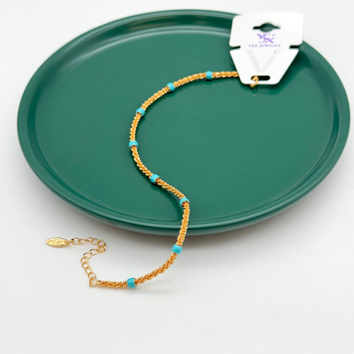 پابند زنجیر خاویاری طلایی برند YSX با مهرههای فیروزهای