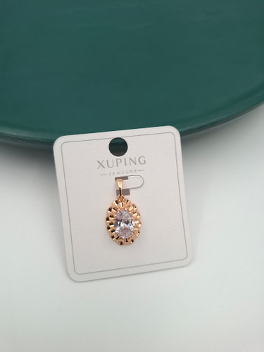 پلاک تک نگین ژوپینگ مدل بیضی با آبکاری طلا