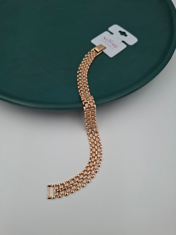 دستبند رزگلد برند ژوپینگ طرح زنجیری ظریف با نگینهای کریستالی