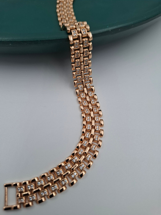 دستبند رزگلد برند ژوپینگ طرح زنجیری ظریف با نگینهای کریستالی