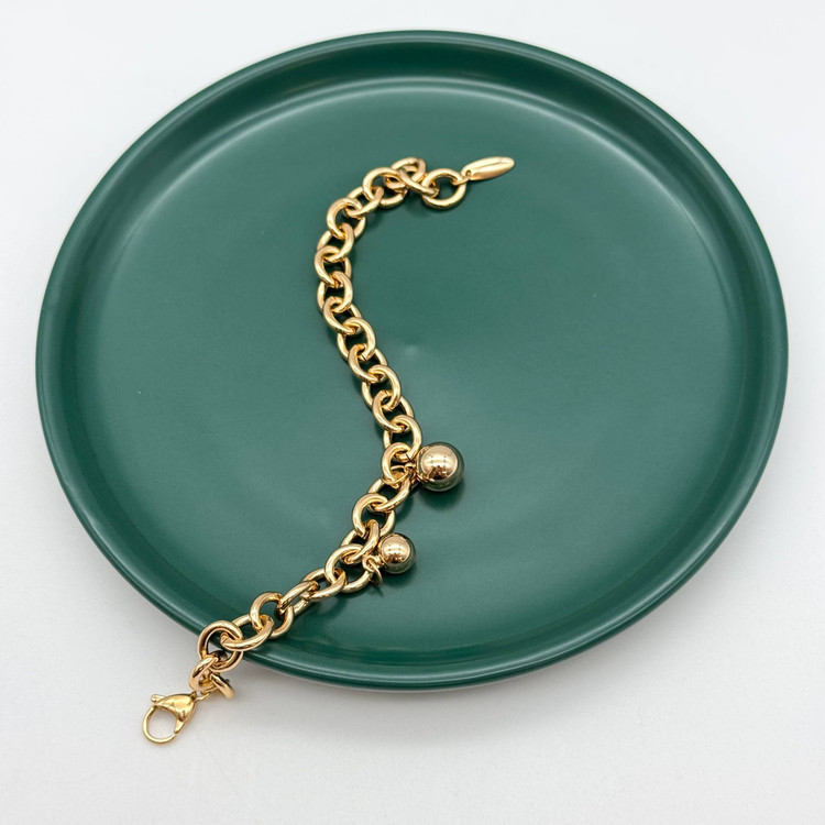 دستبند طلایی ژوپینگ مدل زنجیری با دو آویز کروی