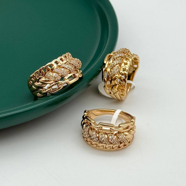 انگشتر طلایی ژوپینگ طرح زنجیری کارتیه و نگیندار