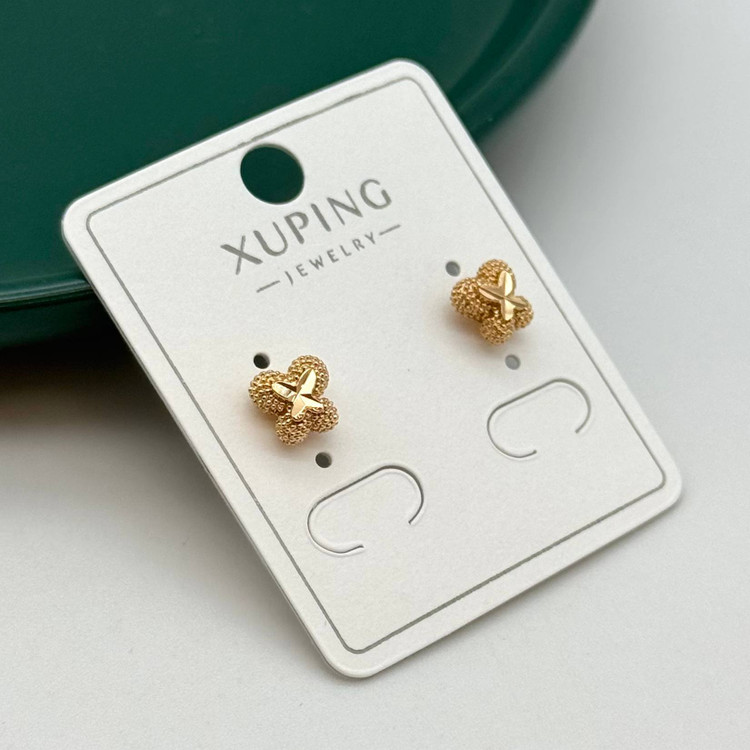 Xuping Gold-Plated Sand-Finished Four-Leaf Flower Stud Earrings